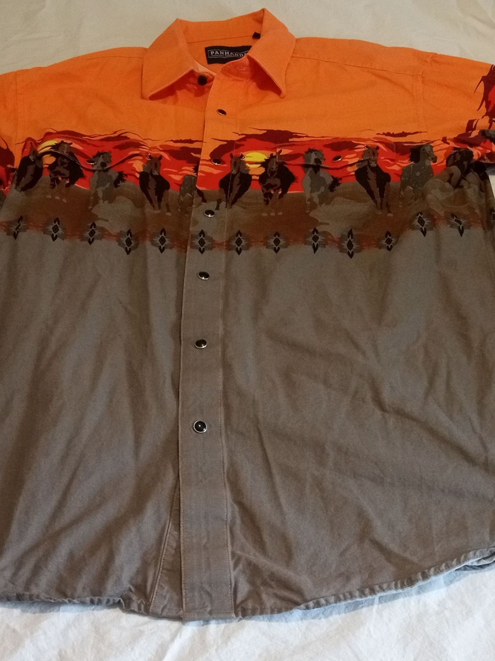 Panhandle Slim Orange and Brown Western Horse Print Button-Up Shirt